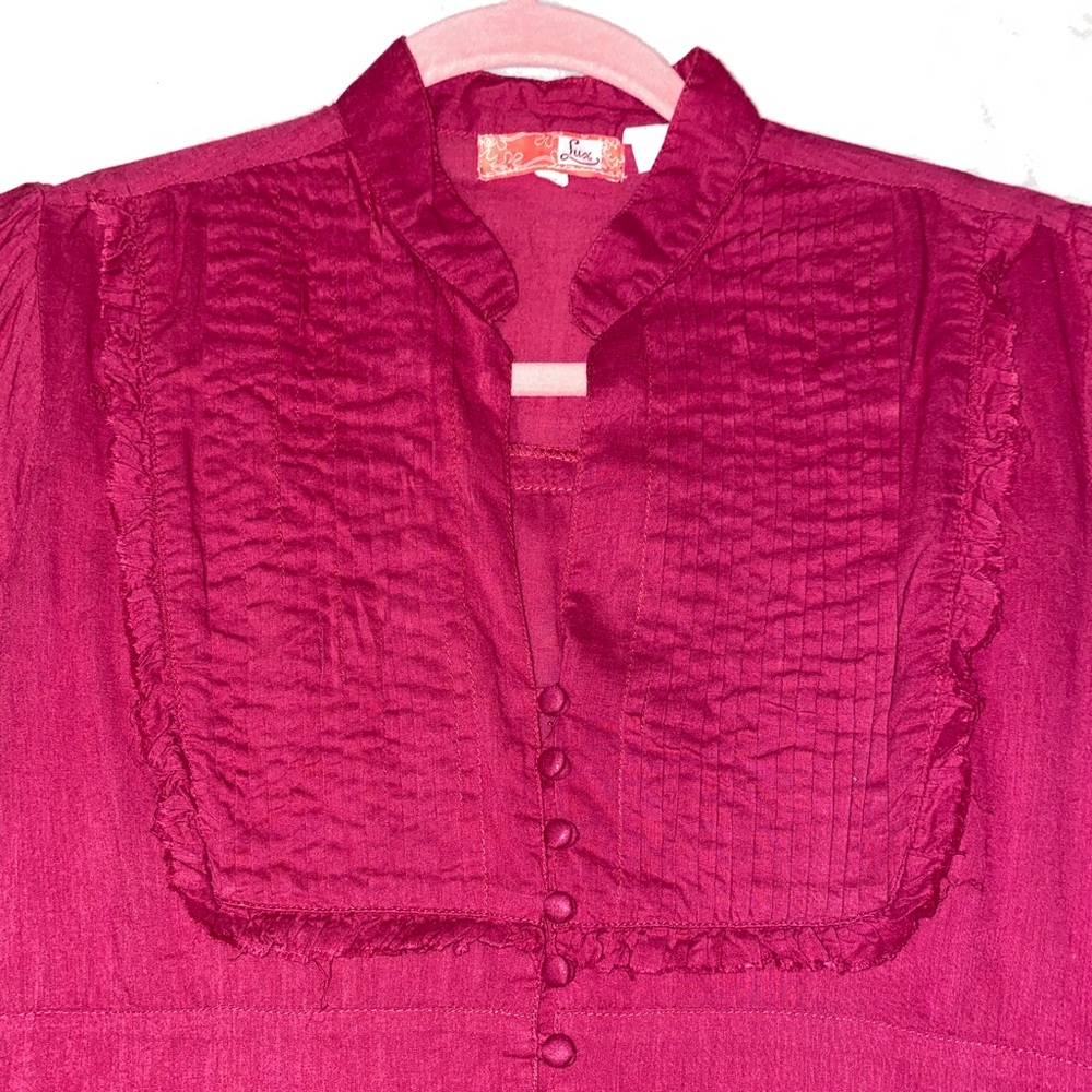 Lux 3/4 Sleeve, Pink Top with Tie Empire Waist
